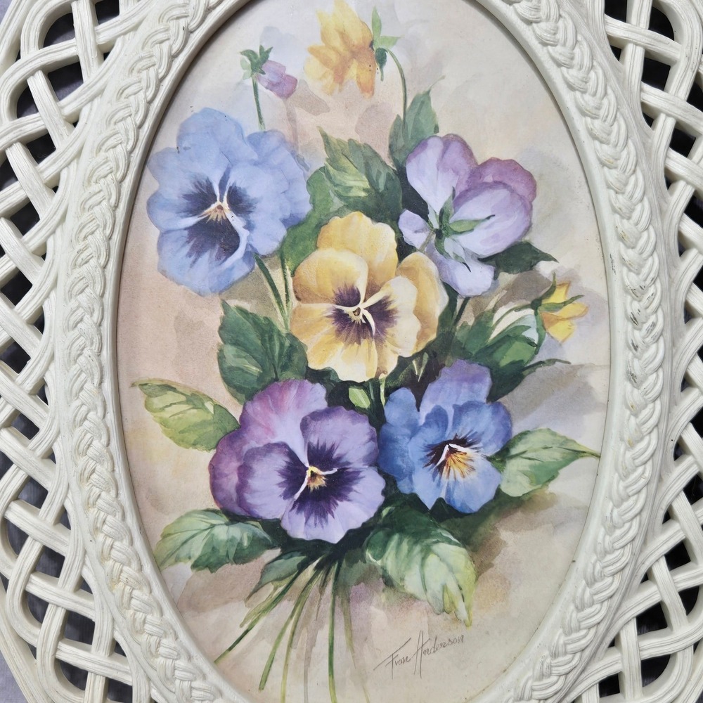 Vintage Floral Photo Plastic Weave Oval Frame Granny Core‎ Cottage Core - Picture 2 of 4